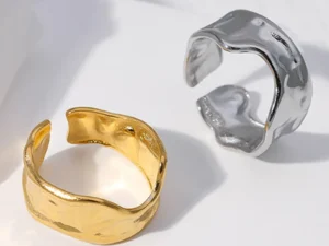 Vintage Silver Color Irregular Handmade Opening Adjustable Ring for Women Fashion Stainless Steel Wide Punk Rings Jewelry Gifts
