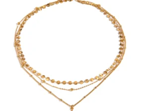 Youthway Rhinestone Star Layered Chain Pendant Necklace Women Stainless Steel Golden Metalic Waterproof Texture Necklace Jewelry