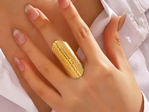Stainless Steel Metal Wide Geometric Open Rings For Women Men Exaggerated Gold Color Irregular Texture Rings Jewelry Gift 2024