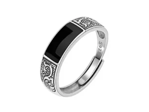925 Sterling Silver RingsMinimalist Handmade  Black Stone